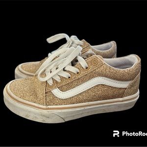 Vans | Little Girls Amberlight Gold Glitter Old Skool Skate Shoes - Sz 1
